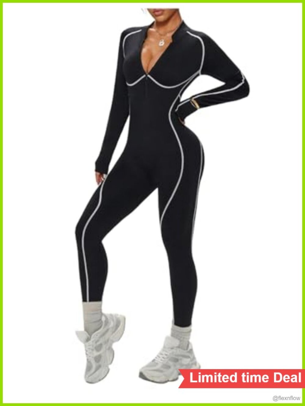 Women's Zip Up Long Sleeve Workout Jumpsuit Open Back Bodycon Romper
